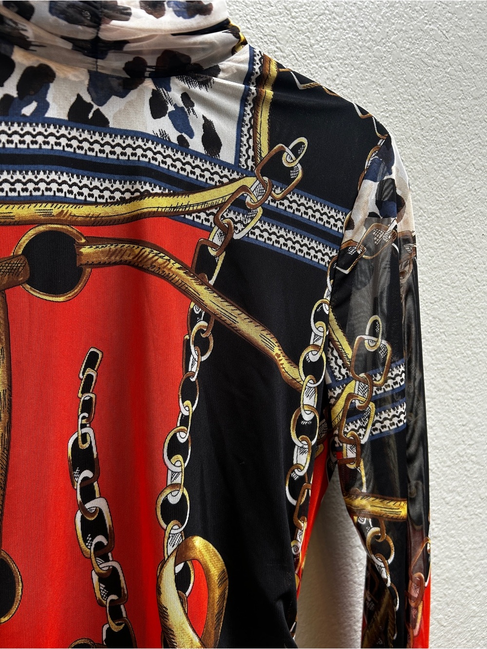 Frank Lyman Mixed Print Long Sleeve Top Black Orange Sheer Size 4 NWT - Picture 4 of 11